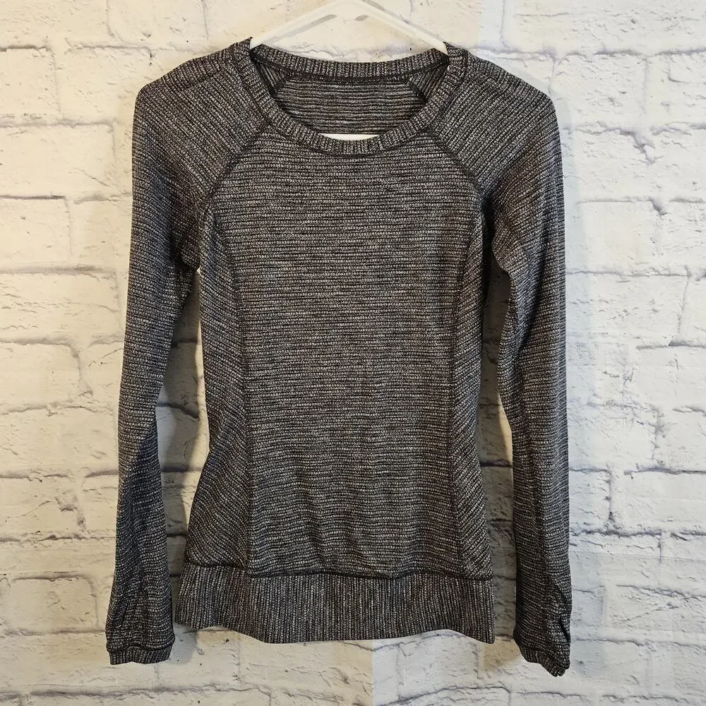 Lululemon Women's Size 2 Race Your Pace Long Sleeve Wee Stripe Black Heather